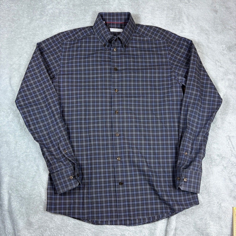 Eton Shirt‎ Mens 16.5 Slim Fit Plaid Button Down Blue Brown Luxury Business
